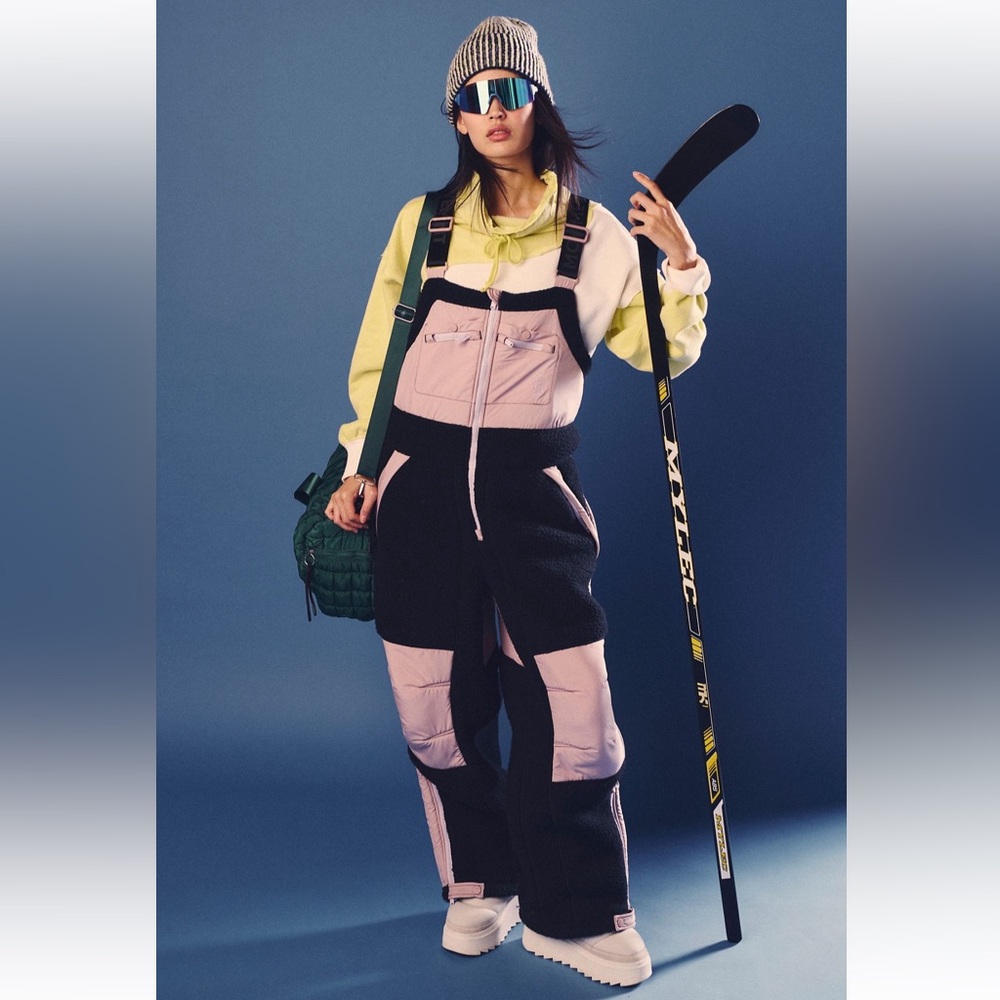 Free People Pink and Black Super Soft Fleece Snowpants NWT